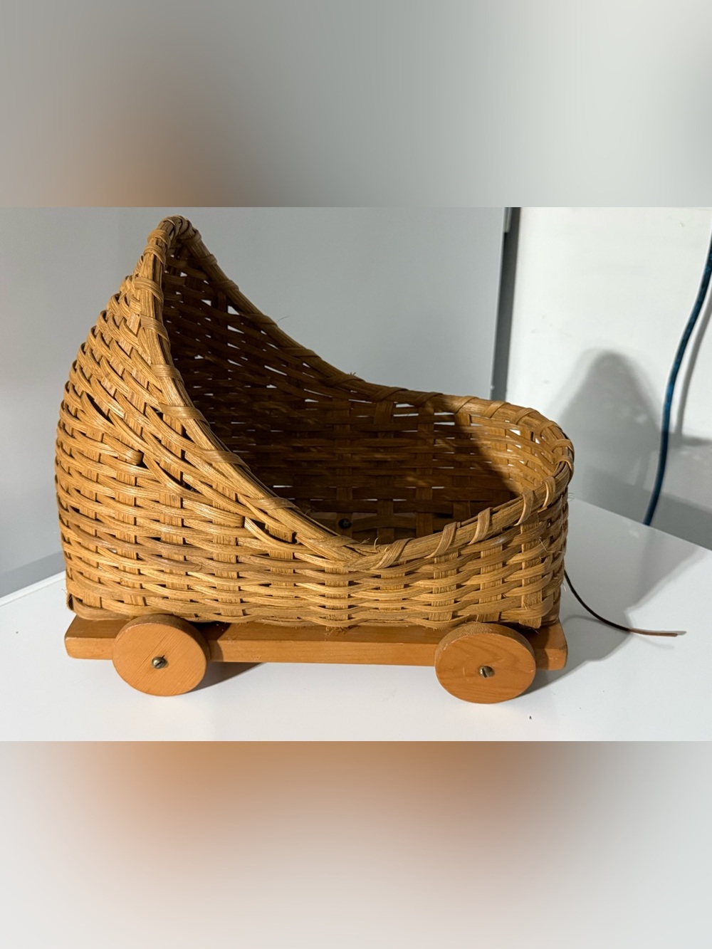Vintage wicker doll carriage basket